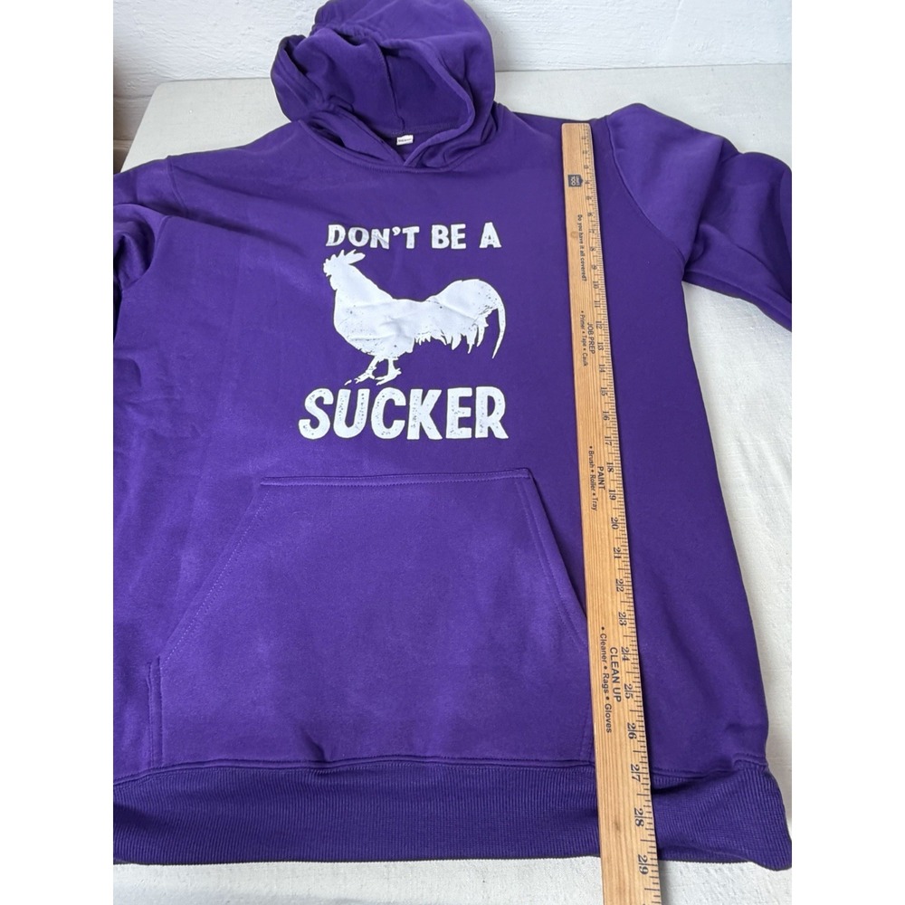 Funny Rooster Hoodie Sweatshirt Purple XXL Don't Be A Sucker Graphic Pullover - Picture 4 of 6